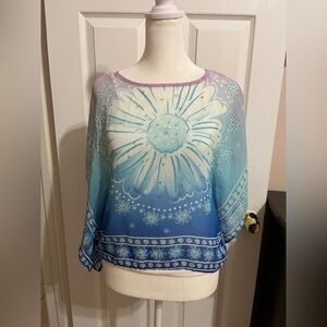 Floral Sheer Blue and White Blouse(29)